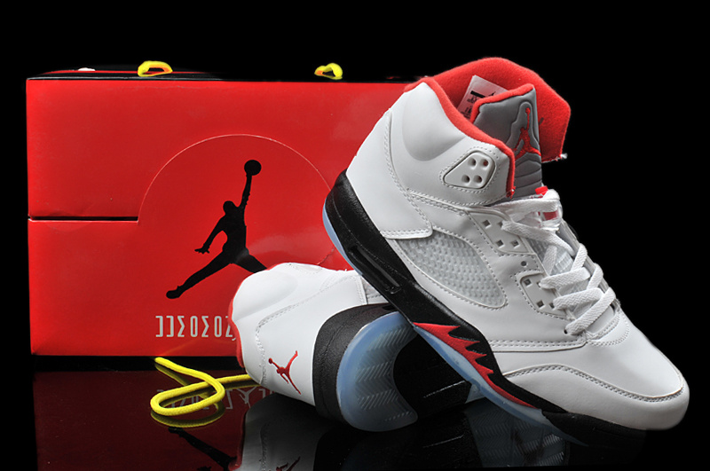 Hardback Air Jordan 5 White Black Red Shoes - Click Image to Close