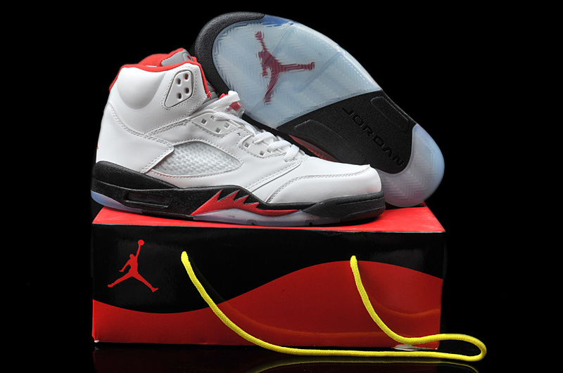 Hardback Air Jordan 5 White Black Red Shoes