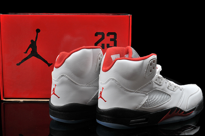 Hardback Air Jordan 5 White Black Red Shoes - Click Image to Close