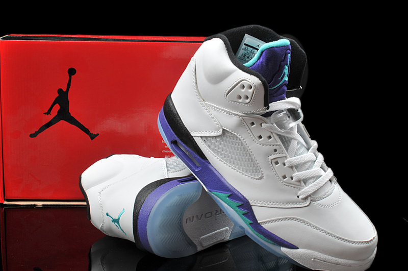 Hardback Air Jordan 5 White Purple Shoes - Click Image to Close