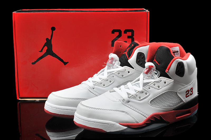 Hardback Air Jordan 5 White Red Black Shoes