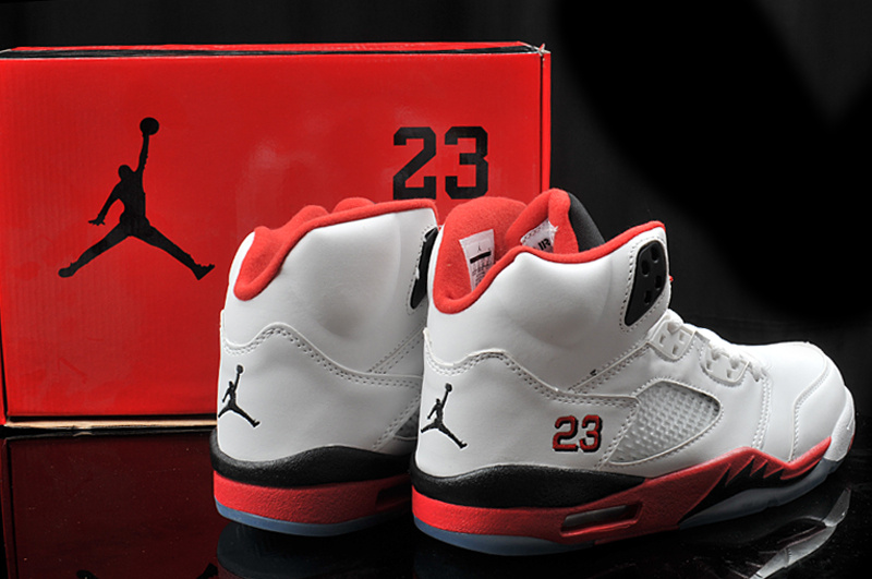 Hardback Air Jordan 5 White Red Black Shoes - Click Image to Close