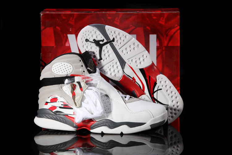 2013 Hardback Edition Jordan 8 White Grey Red - Click Image to Close