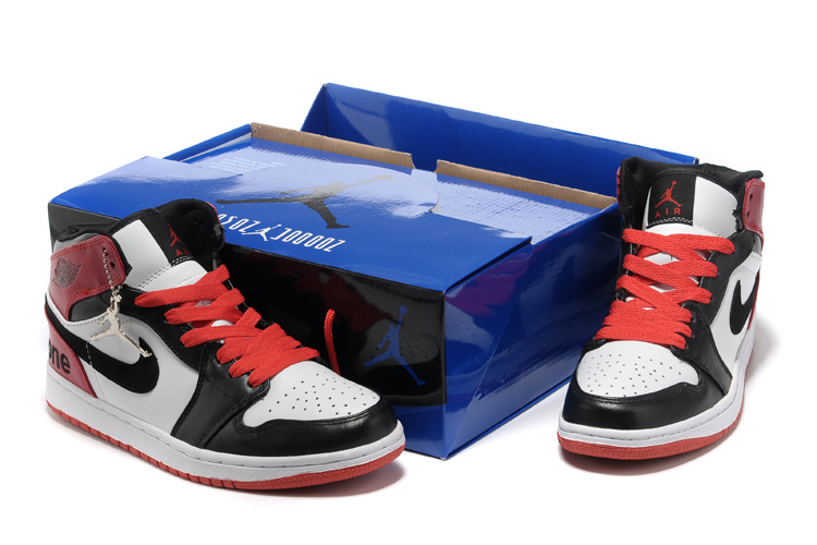 Hardback Air Jordan 1 White Black Red Shoes - Click Image to Close