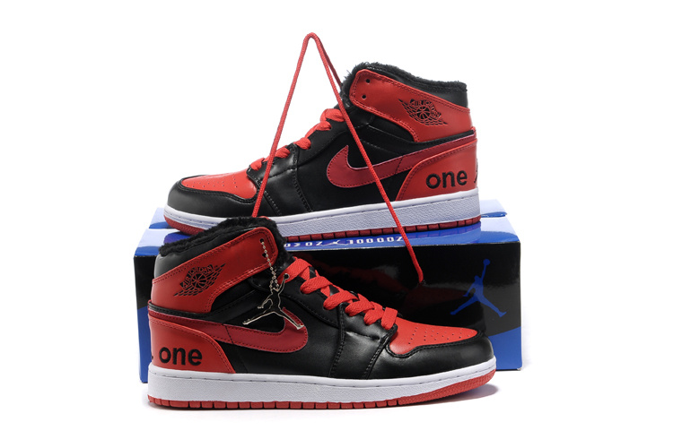 Hardback Air Jordan 1 Wool Black Red White Shoes - Click Image to Close