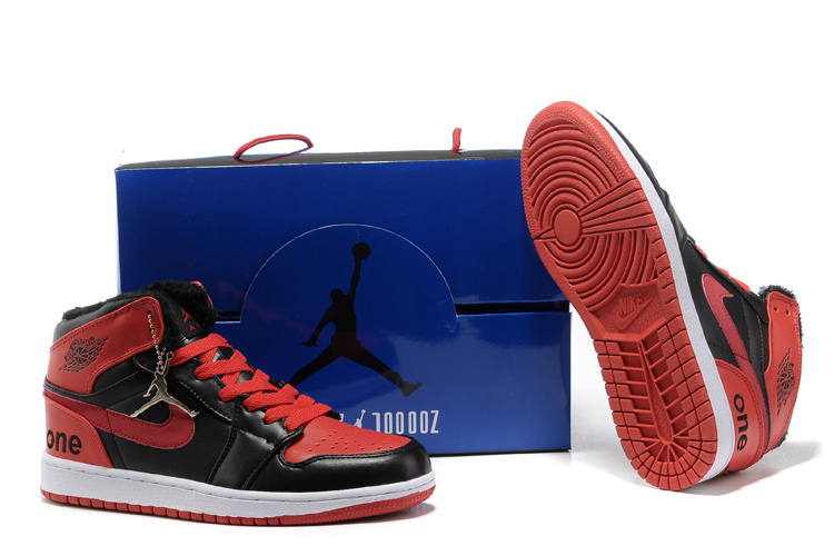 Hardback Air Jordan 1 Wool Black Red White Shoes - Click Image to Close