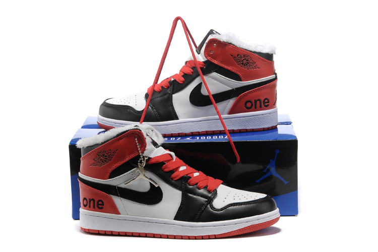 Hardback Air Jordan 1 Wool White Black Red Shoes - Click Image to Close