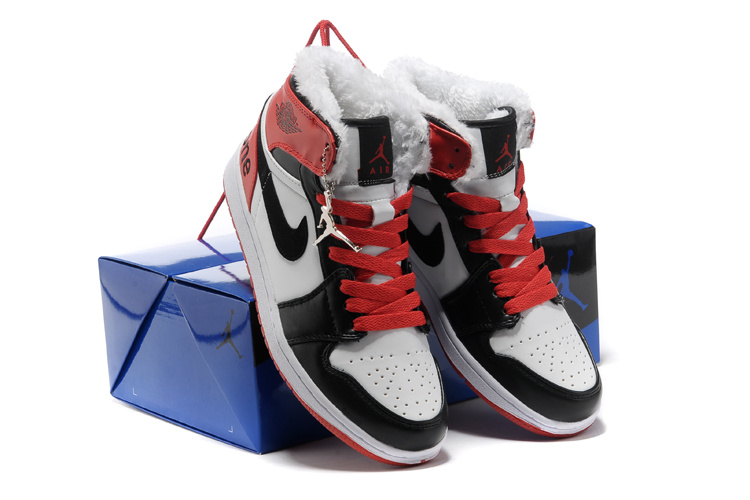 Hardback Air Jordan 1 Wool White Black Red Shoes - Click Image to Close