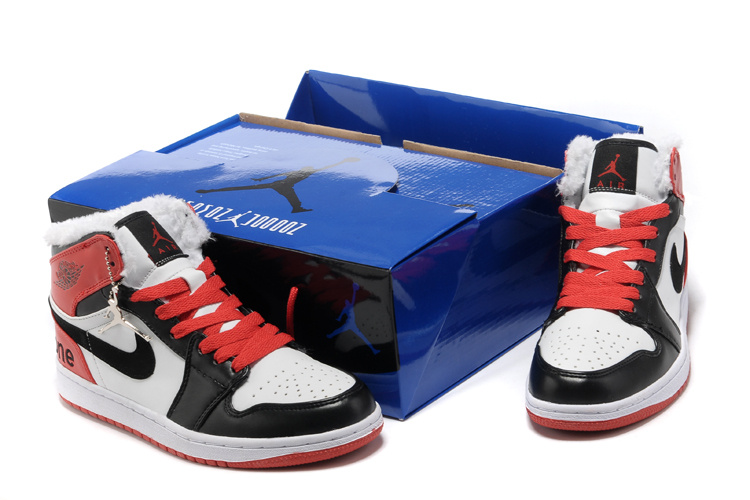 Hardback Air Jordan 1 Wool White Black Red Shoes - Click Image to Close