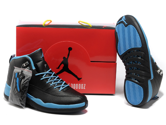 2013 Hardback Air Jordan 12 Black Blue Shoes - Click Image to Close