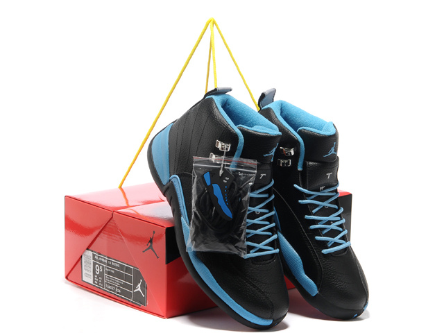 2013 Hardback Air Jordan 12 Black Blue Shoes - Click Image to Close