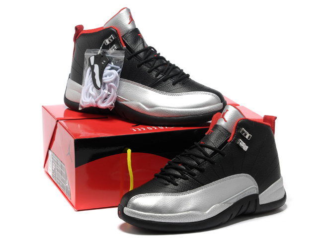 2013 Hardback Air Jordan 12 Black Silver Red Shoes - Click Image to Close