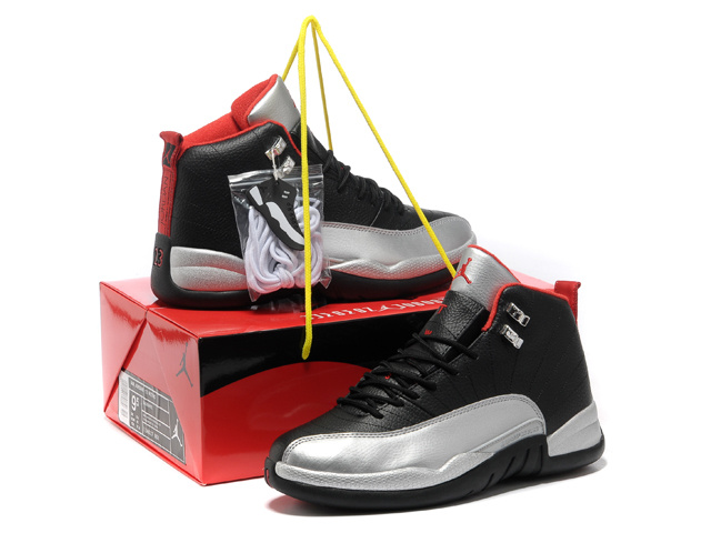 2013 Hardback Air Jordan 12 Black Silver Red Shoes - Click Image to Close