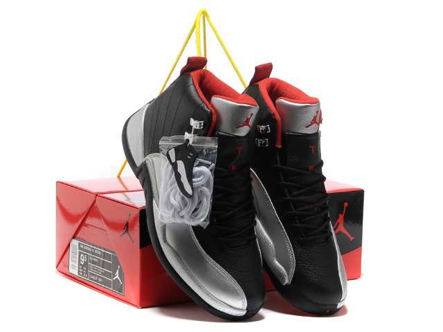 2013 Hardback Air Jordan 12 Black Silver Red Shoes - Click Image to Close