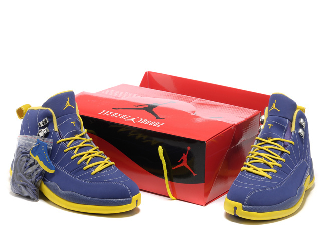 2013 Hardback Air Jordan 12 Blue Yellow Shoes - Click Image to Close
