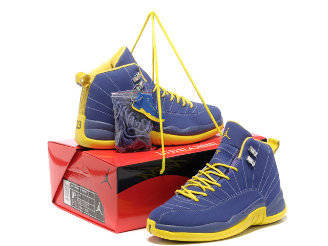 2013 Hardback Air Jordan 12 Blue Yellow Shoes - Click Image to Close