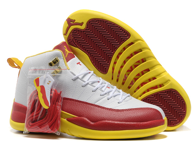 2013 Hardback Air Jordan 12 White Red Yellow Shoes - Click Image to Close