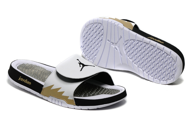 Jordan Hydro 5 White Black Gold Slide Sandals - Click Image to Close