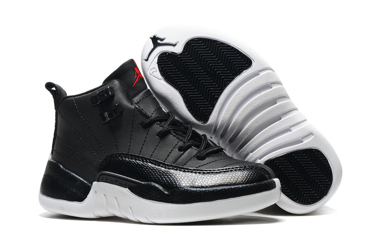 Kids Air Jordan 12 Black Nylon Black White Gym Red Kids Air Jordan 12 Black Nylon Black White Gym Red