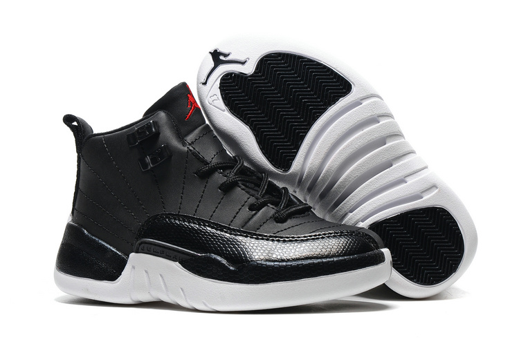 Kids Air Jordan 12 Black Nylon Black White Gym Red - Click Image to Close