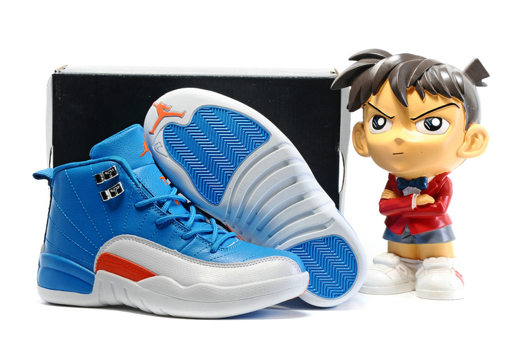 Kids Air Jordan 12 Blue White Orange 2016 Kids Air Jordan 12 Blue White Orange 2016