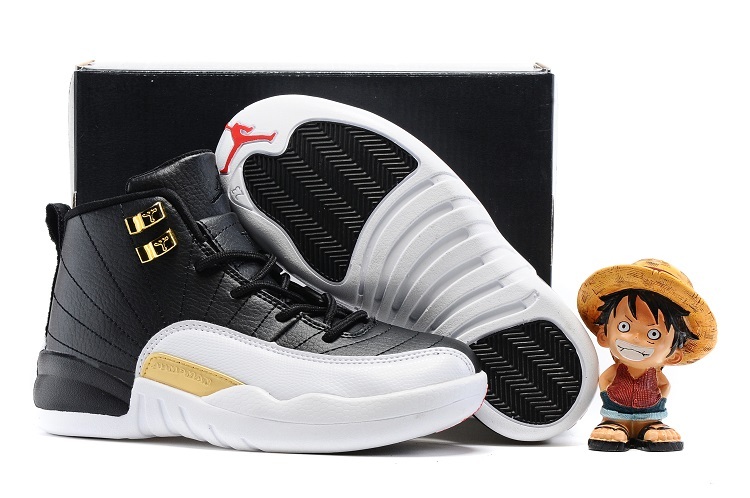 Kids Air Jordan 12 Retro Wings Black Metallic Gold White - Click Image to Close