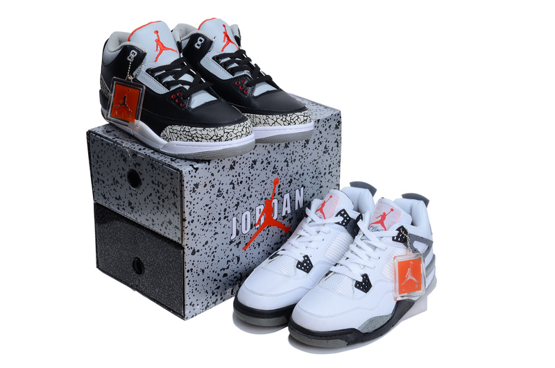 Authentic Jordan Black Grey 3 And White Grey Jordan 4 Combined - Click Image to Close