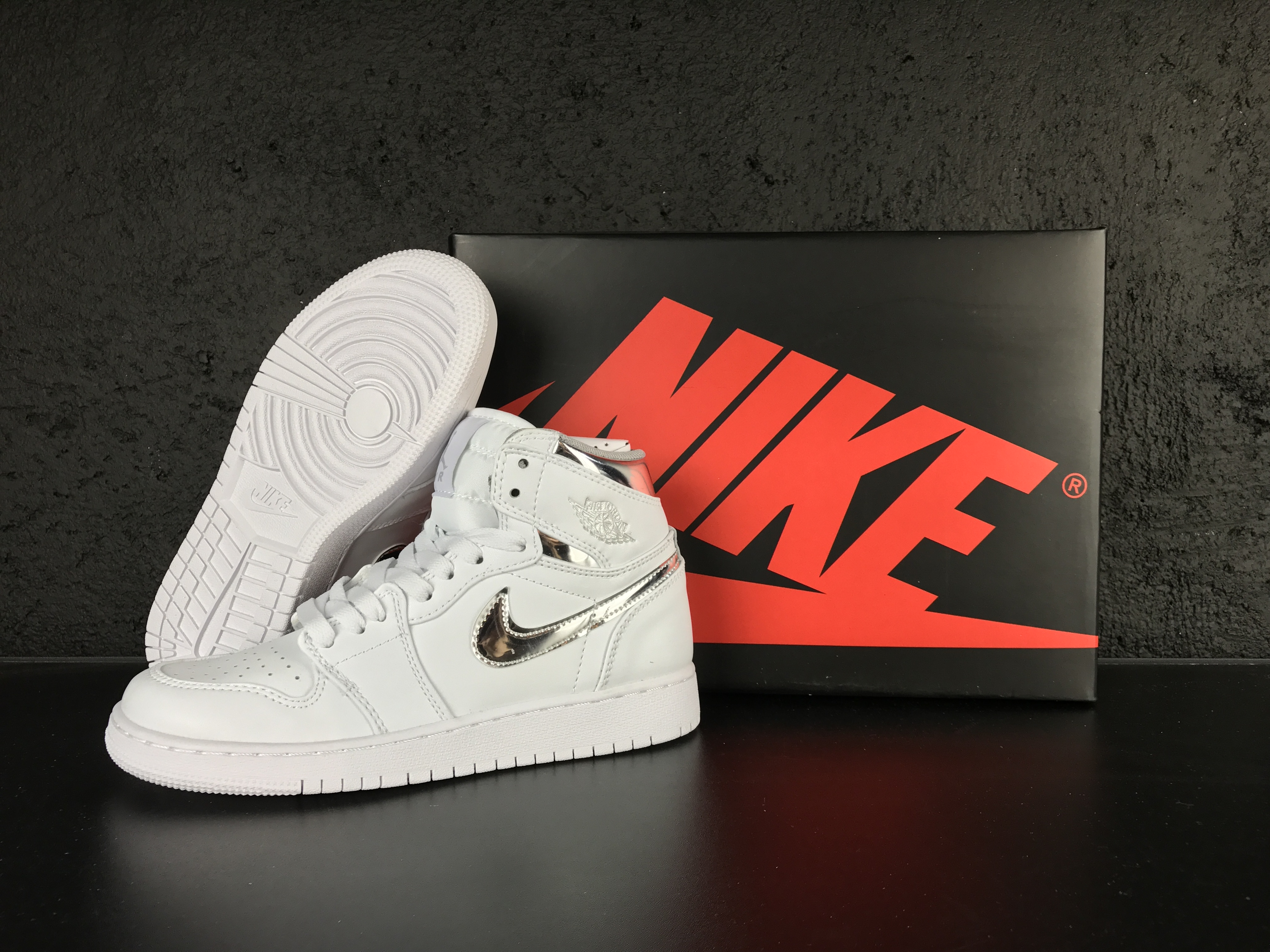 Women 2017 Air Jordan 1 Retro White Silver Shoes