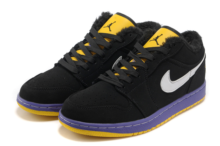 Comfortable Low-cut Air Jordan1 Wool Black Blue YelComfortable Low-cut Shoes - Click Image to Close