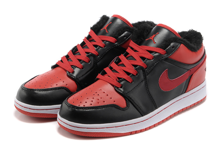 Comfortable Low-cut Air Jordan 1 Wool Black Red White Shoes