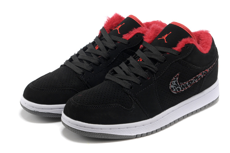 Comfortable Low-cut Air Jordan 1 Wool Black White Grey Shoes - Click Image to Close