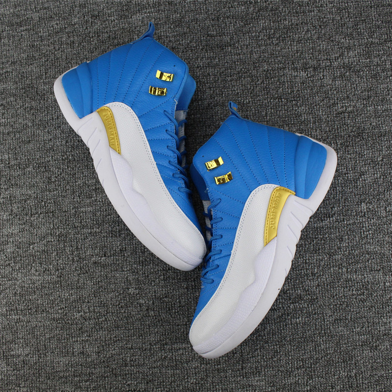 Men Air Jordan 12 Retro Blue Gold White Shoes