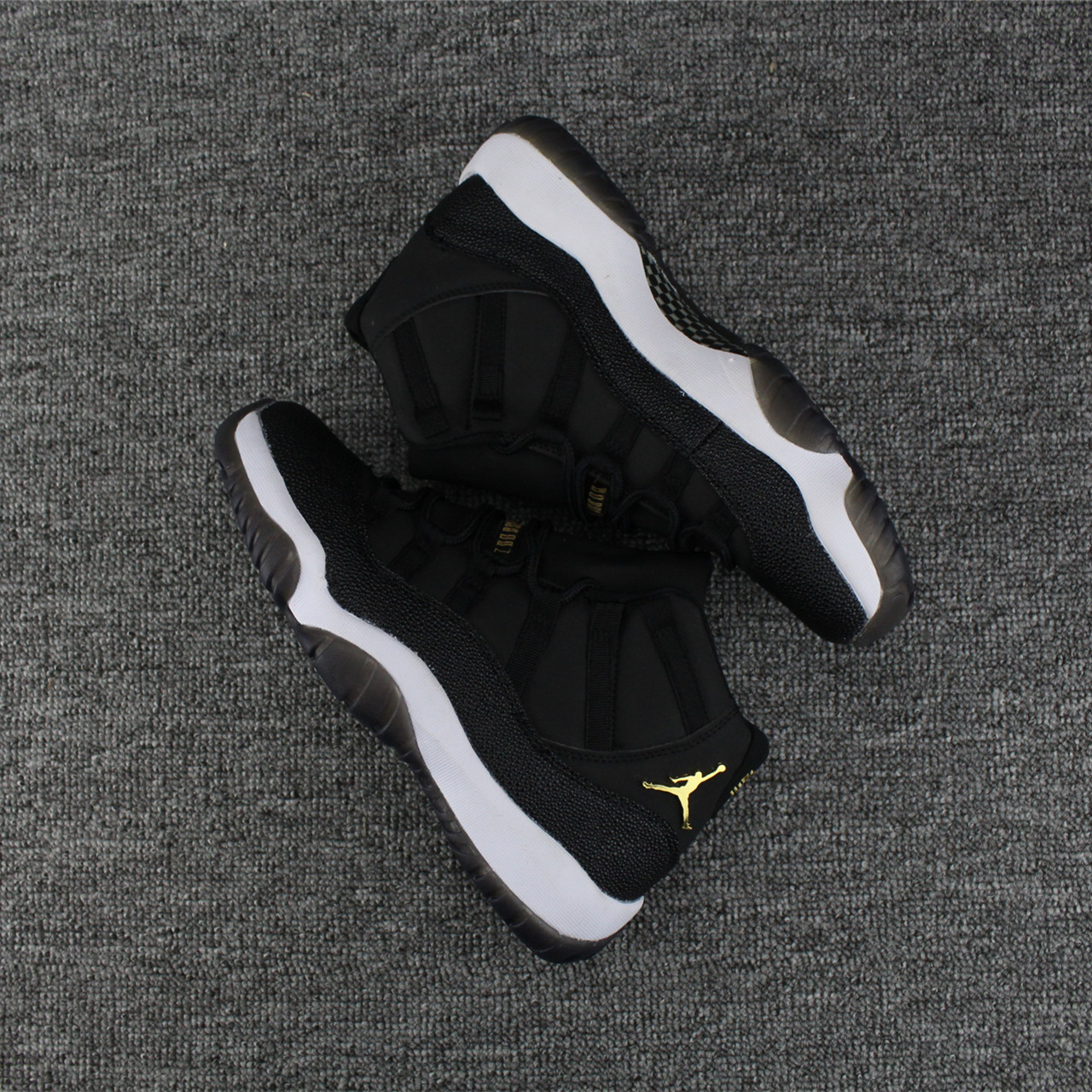 Men Jordan 11 Fish Skin Black Gold Shoes - Click Image to Close