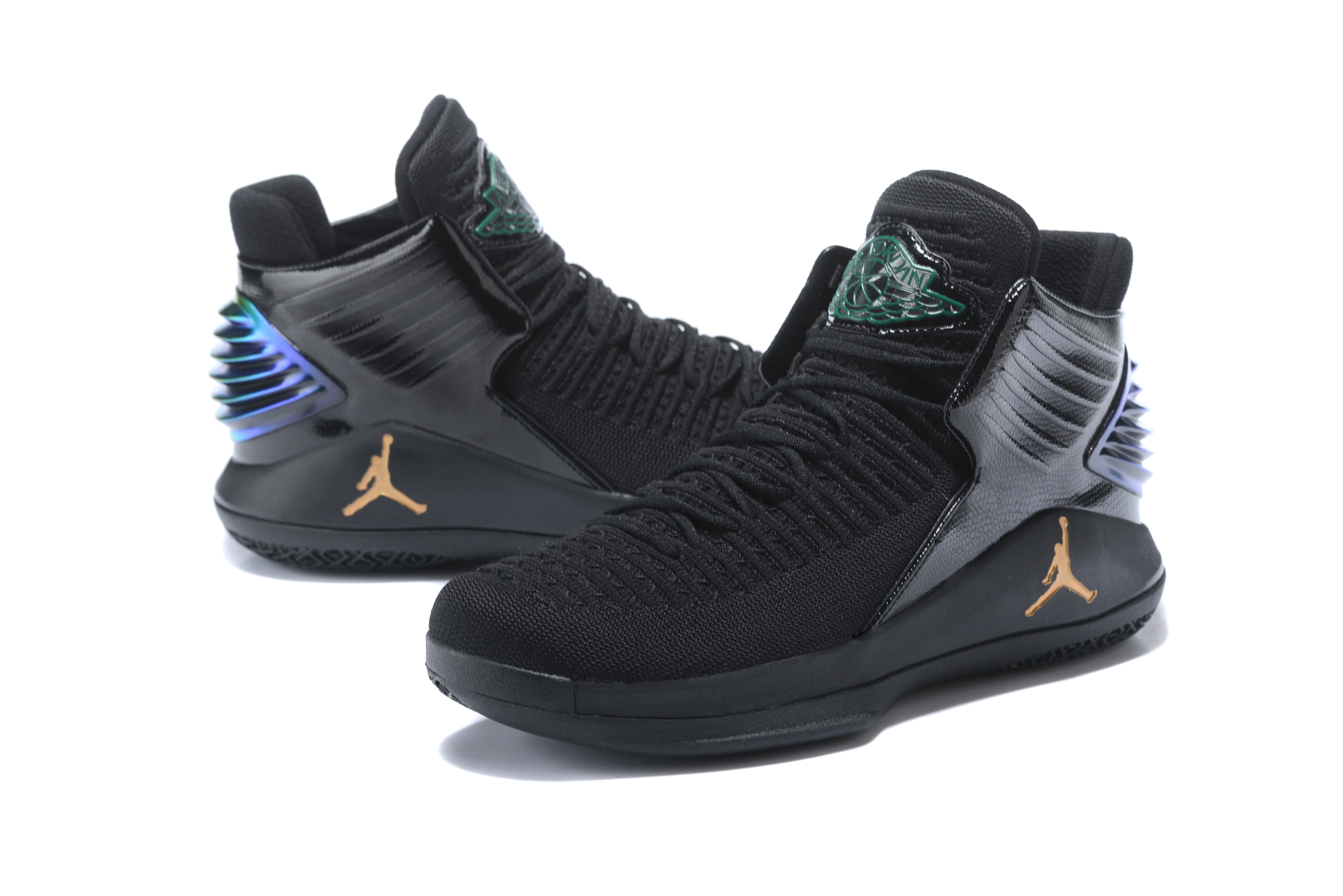 Men Jordan 32 High Black Gold Blue Shoes - Click Image to Close