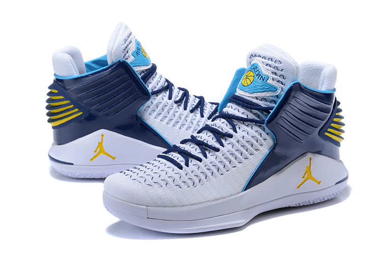 Men Jordan 32 High White Blue Yellow Shoes