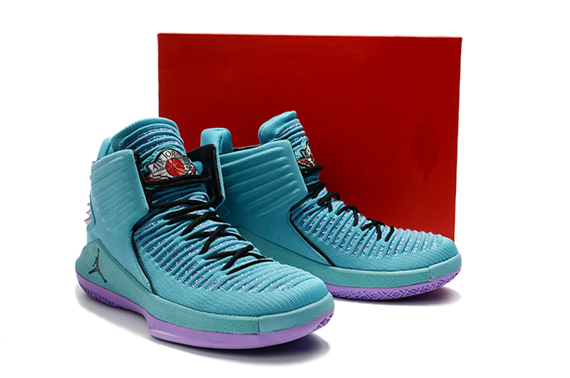 Men Jordan XXXII Jade Blue Purple Shoes - Click Image to Close