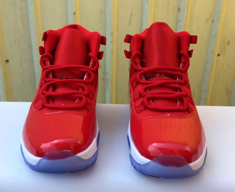 New 2017 Air Jordan 11 Retro All Red Ice Blue Sole Shoes