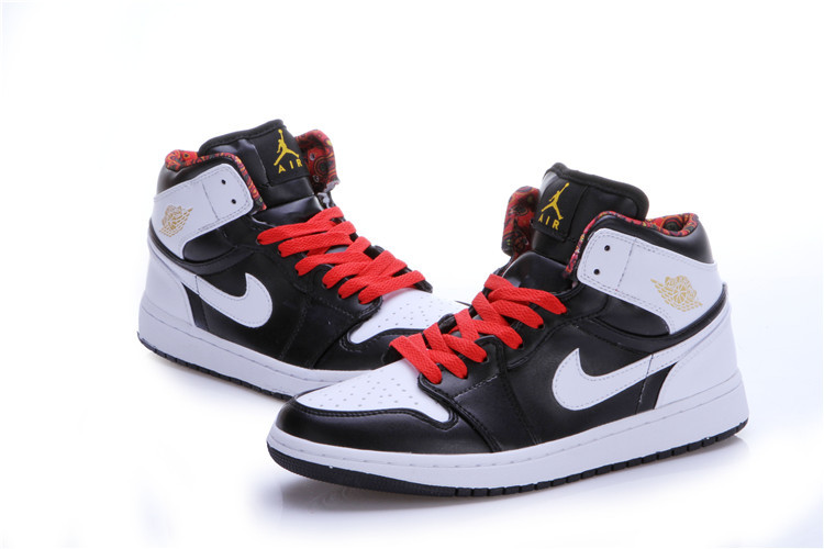 New Air Jordan Retro 1 Black White Red Shoes - Click Image to Close