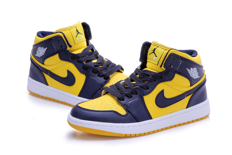 New Air Jordan Retro 1 Dark Blue Yellow Shoes - Click Image to Close