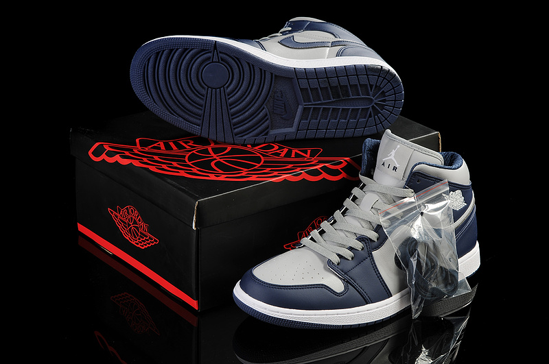 2013 Jordan 1 Retro Grey Blue White - Click Image to Close