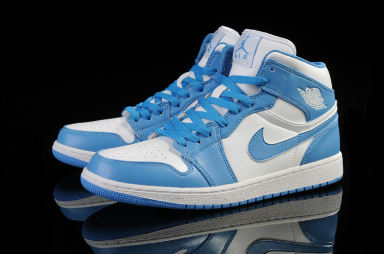 New Air Jordan Retro 1 Light Blue White Shoes - Click Image to Close