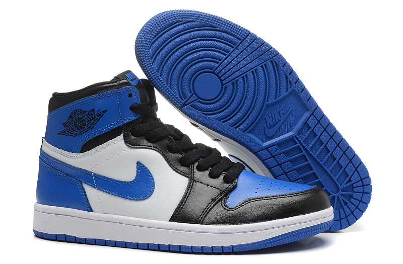 New Air Jordan Retro 1 Black Blue White Shoes - Click Image to Close