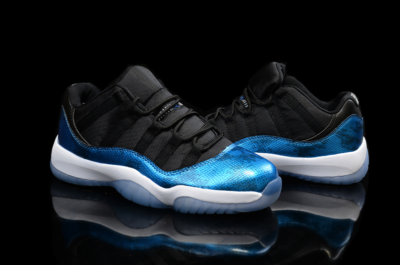 2015 Jordan 11 Low Black Shine Blue Shoes