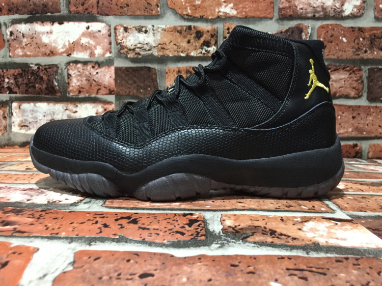 New Air Jordan Retro 11 All Black Yellow Jumpman Logo Shoes