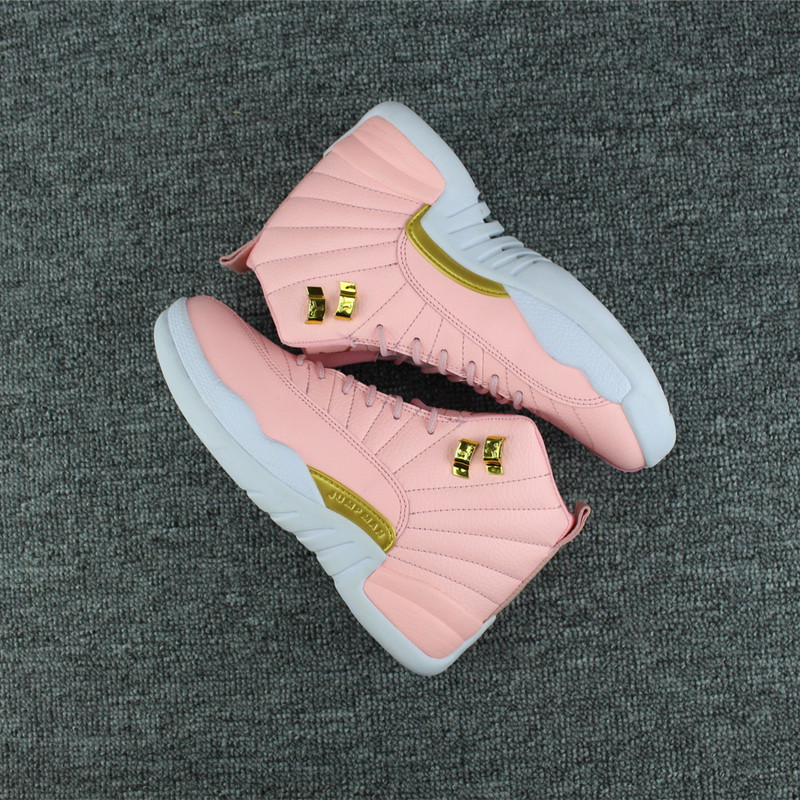 New Air Jordan 12 Pink Gold White For Women