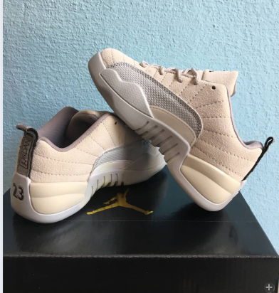 New Air Jordan 12 Retro Beige Grey Shoes For Kids