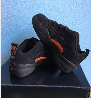 New Air Jordan 12 Retro Black Orange Shoes For Kids - Click Image to Close