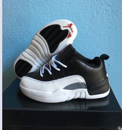 New Air Jordan 12 Retro Black White Shoes For Kids