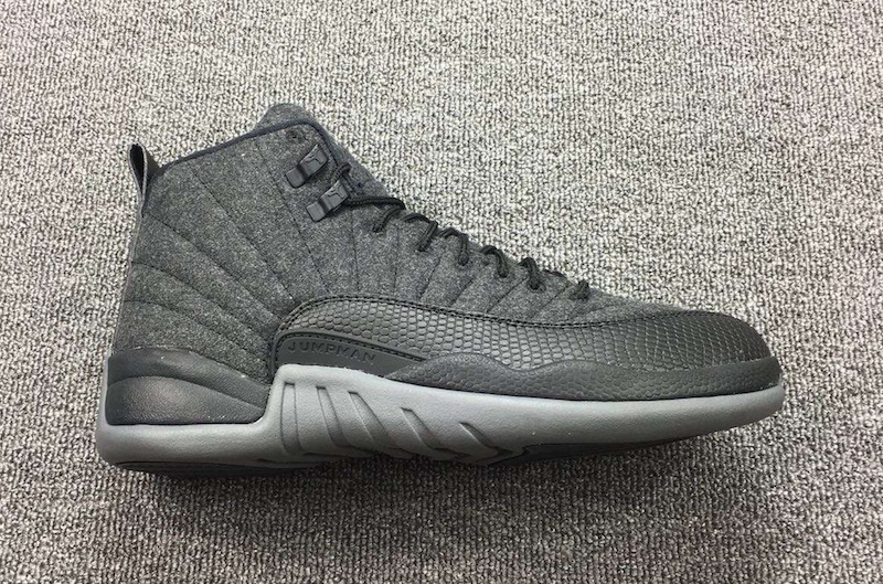 New Air Jordan 12 Wool Dark Grey Metallic Silver Black - Click Image to Close