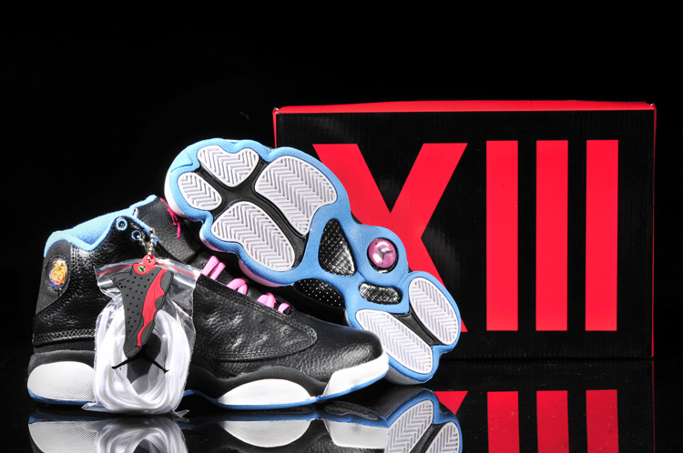 New Air Jordan 13 Black Pink White Blue For Women - Click Image to Close